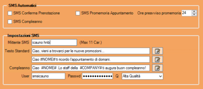 impostazione sms reminder automatici appuntamenti dall'agenda di icauno hair & beauty gestionale per parrucchieri